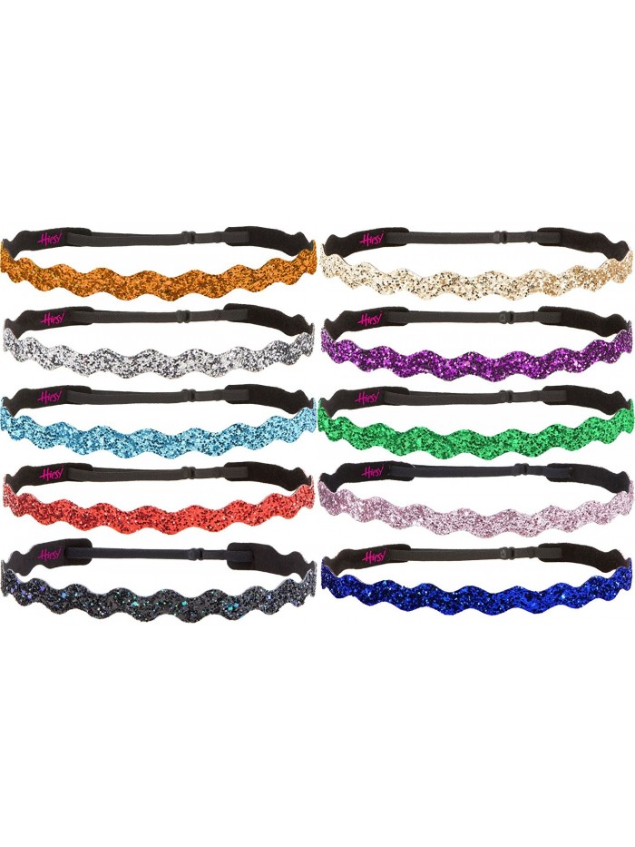 Hipsy Women's Bling Glitter Adjustable No Slip Bulk Headbands Gift Sets 10pk - Wave Bold 10pk - CL12ID6YMRV