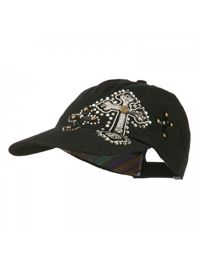 Sequin and Glitter Cross Baseball Cap - Black - C711VSYE13B