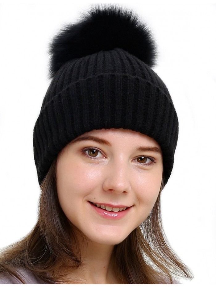 womens winter hat with fur pom pom