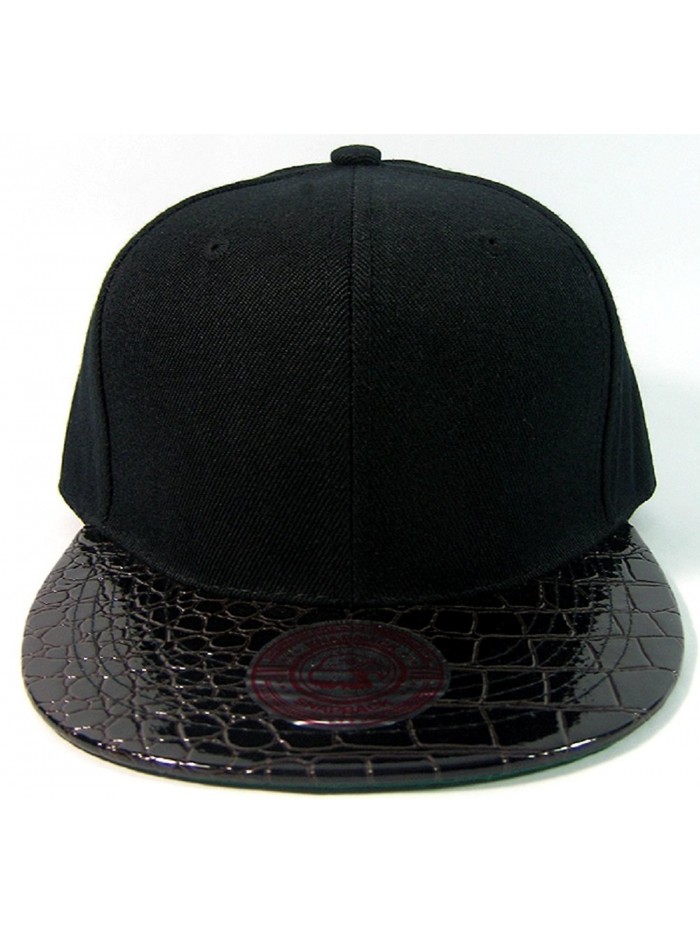 Black Alligator Faux Skin Snapback Hat Cap Flat Bill - C211IRA4CY1