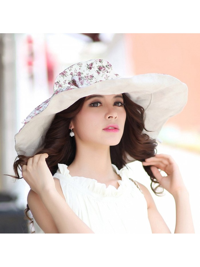 Women's UPF 50+ Foldable Floppy Reversible Wide Brim Sun Beach Hat With ...